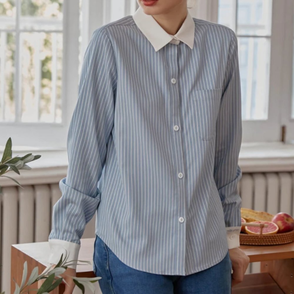 Simple Retro Women's Laney Long Sleeve Striped Blouse - M